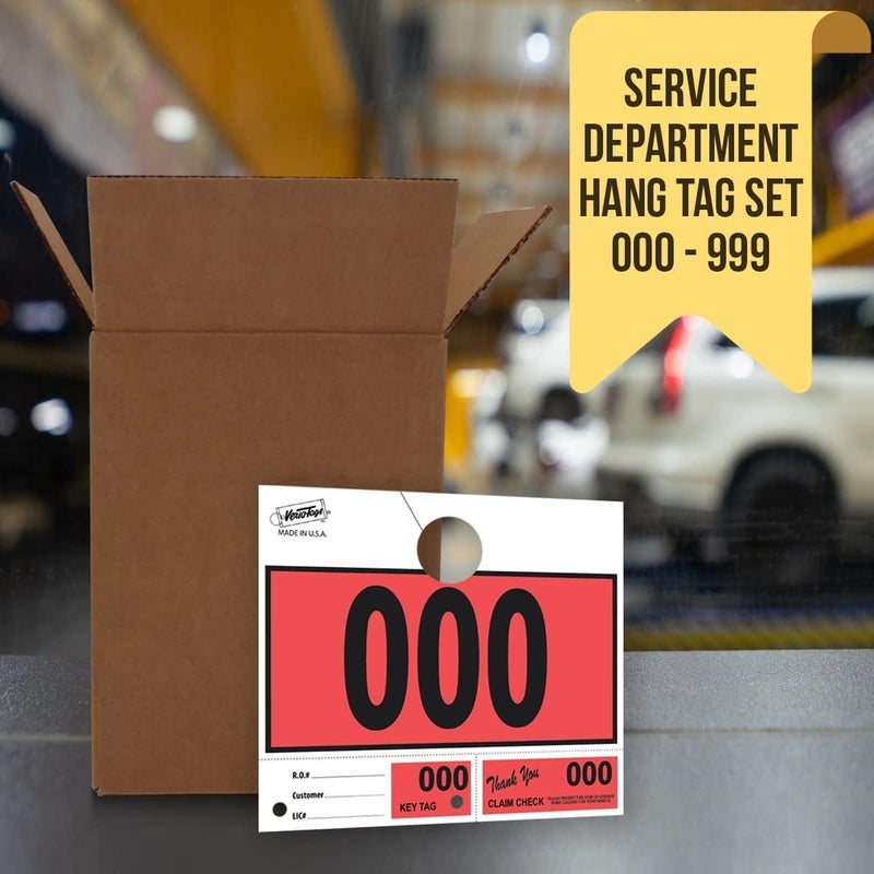 Versa-Tags 1000 Red Car Dealer Service Hang Tags Service Dispatch Numbers, Service Department Numbered Key Tags for Mechanic Repair Shop 3 Part Key Ring - Red (000-999) - Image 5